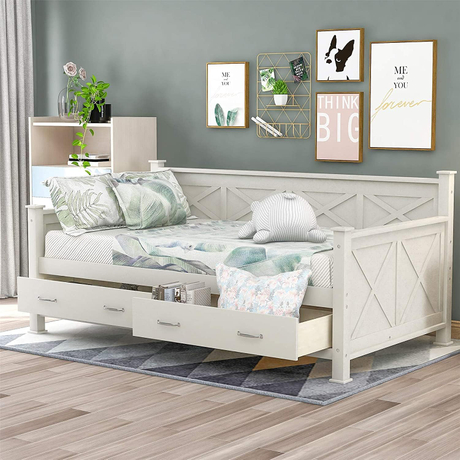 Wooden Frame Single Daybed Storage Sofa Bed with 2 Storage Drawers