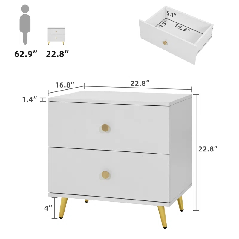 Ikegao Living Room Wood Furniture Luxury Wooden Modern Nightstands set 2 for Bedroom