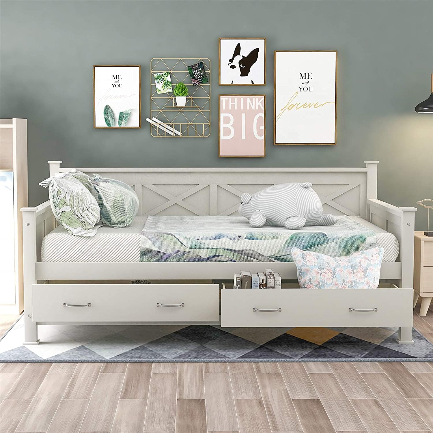 Wooden Frame Single Daybed Storage Sofa Bed with 2 Storage Drawers