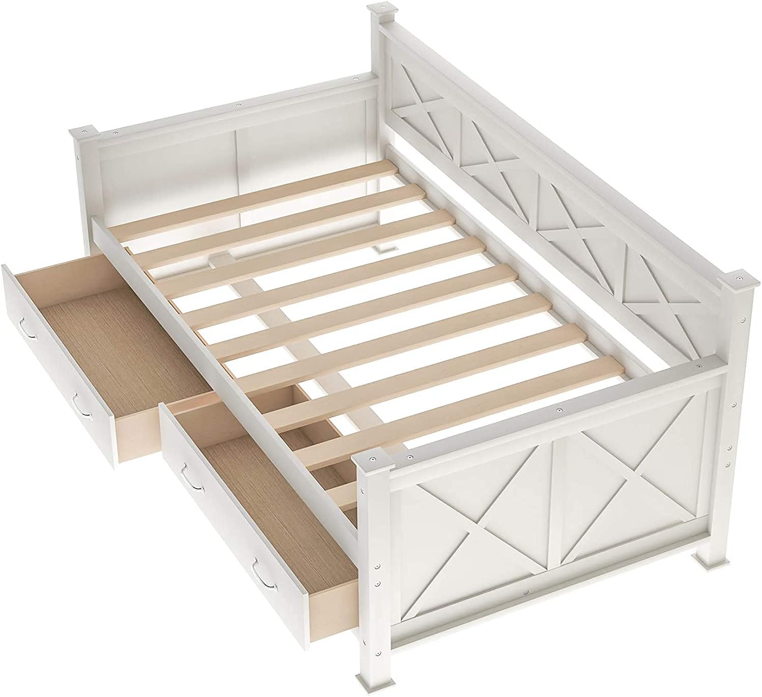 Wooden Frame Single Daybed Storage Sofa Bed with 2 Storage Drawers