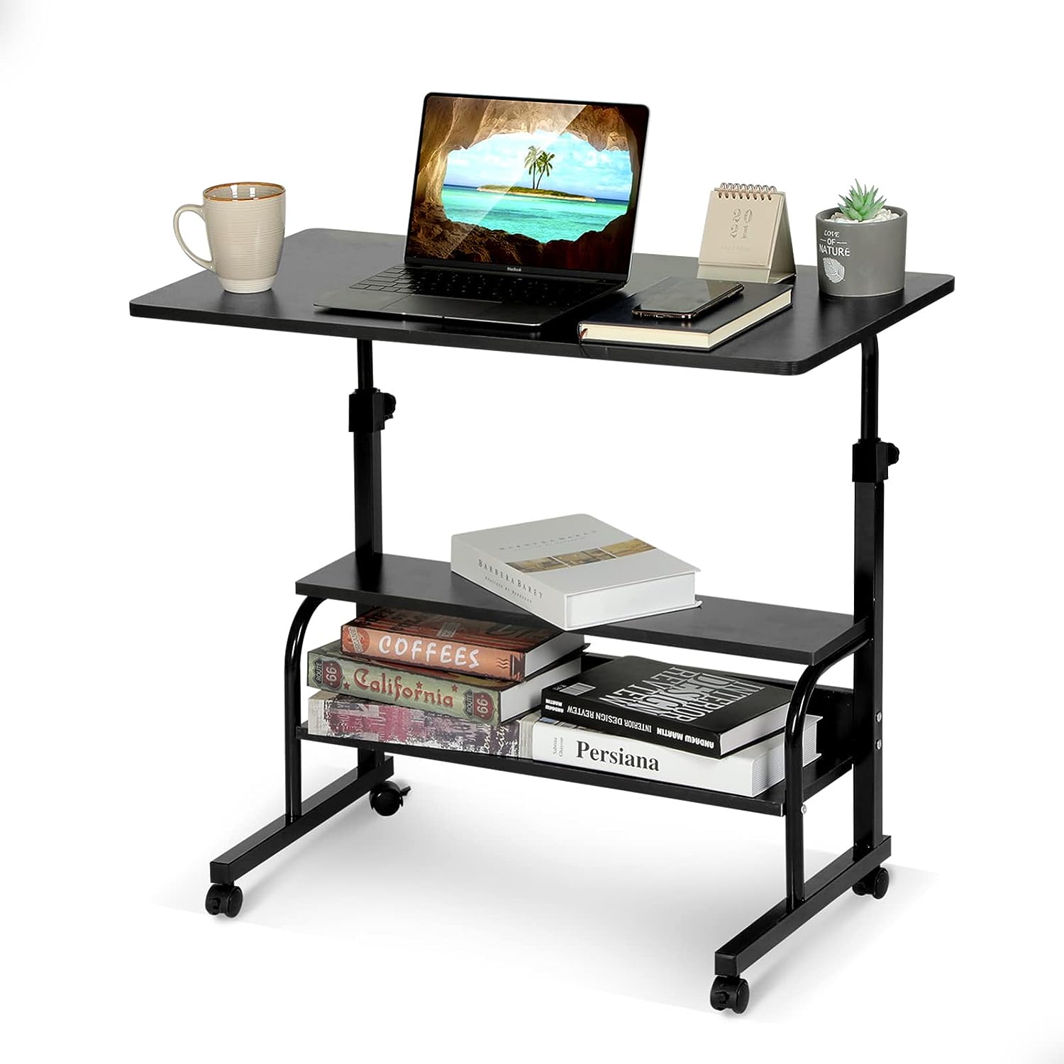 Ikegao Adjustable Standing Desk Portable Laptop Computer Table Home Office Table Mobile Rolling Desk