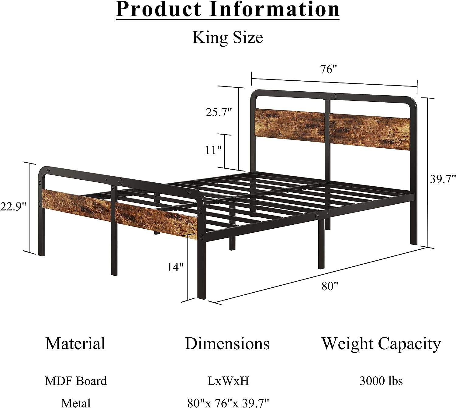 Custom Wood Bedroom Furniture King Size Bed Frame with Wood Headboard And Footboard Platform King Bed Frame for Bedroom