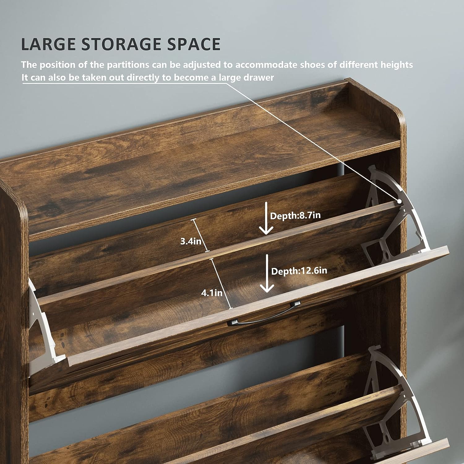 Wood Entryway Hallway Furniture 2 Flip Drawers 2-Tier Shoe Organizer Storage Cabinet