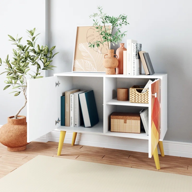 MID-Century Modern Funky Double End Table Sideboard for Living Room Use