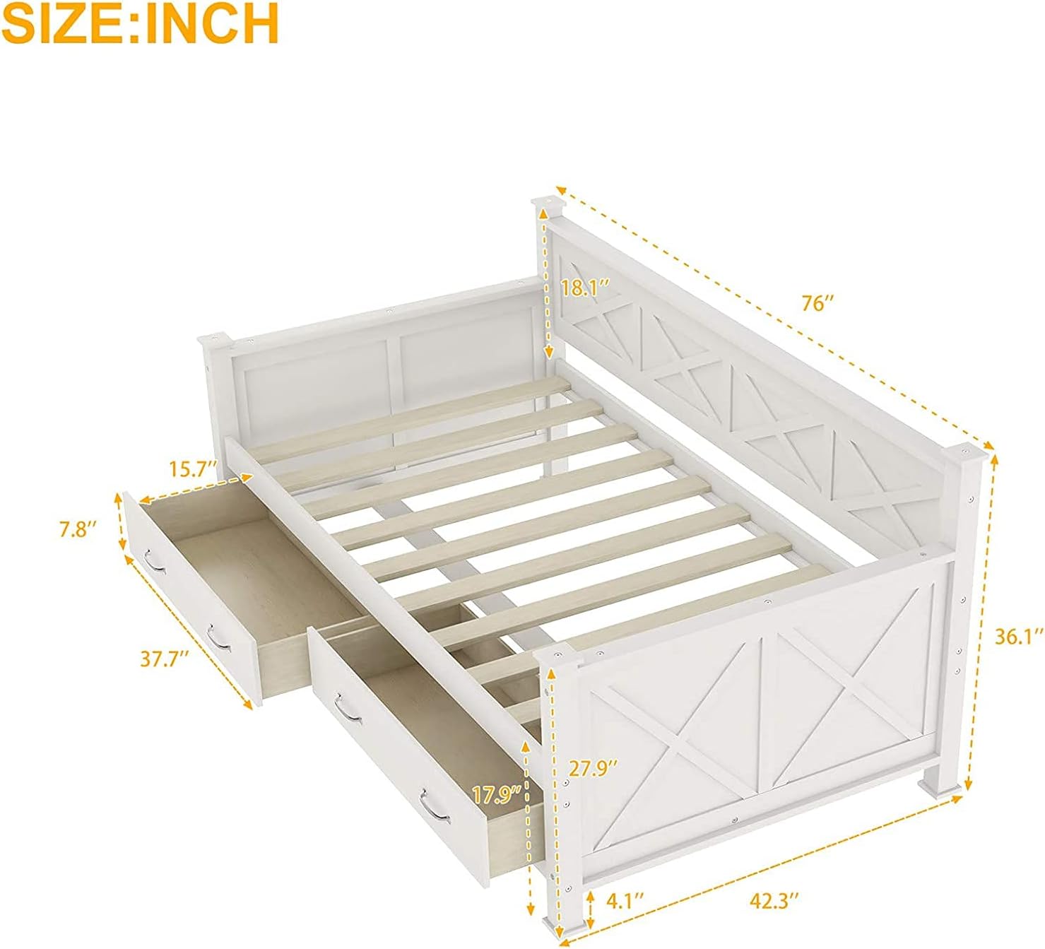Wooden Frame Single Daybed Storage Sofa Bed with 2 Storage Drawers
