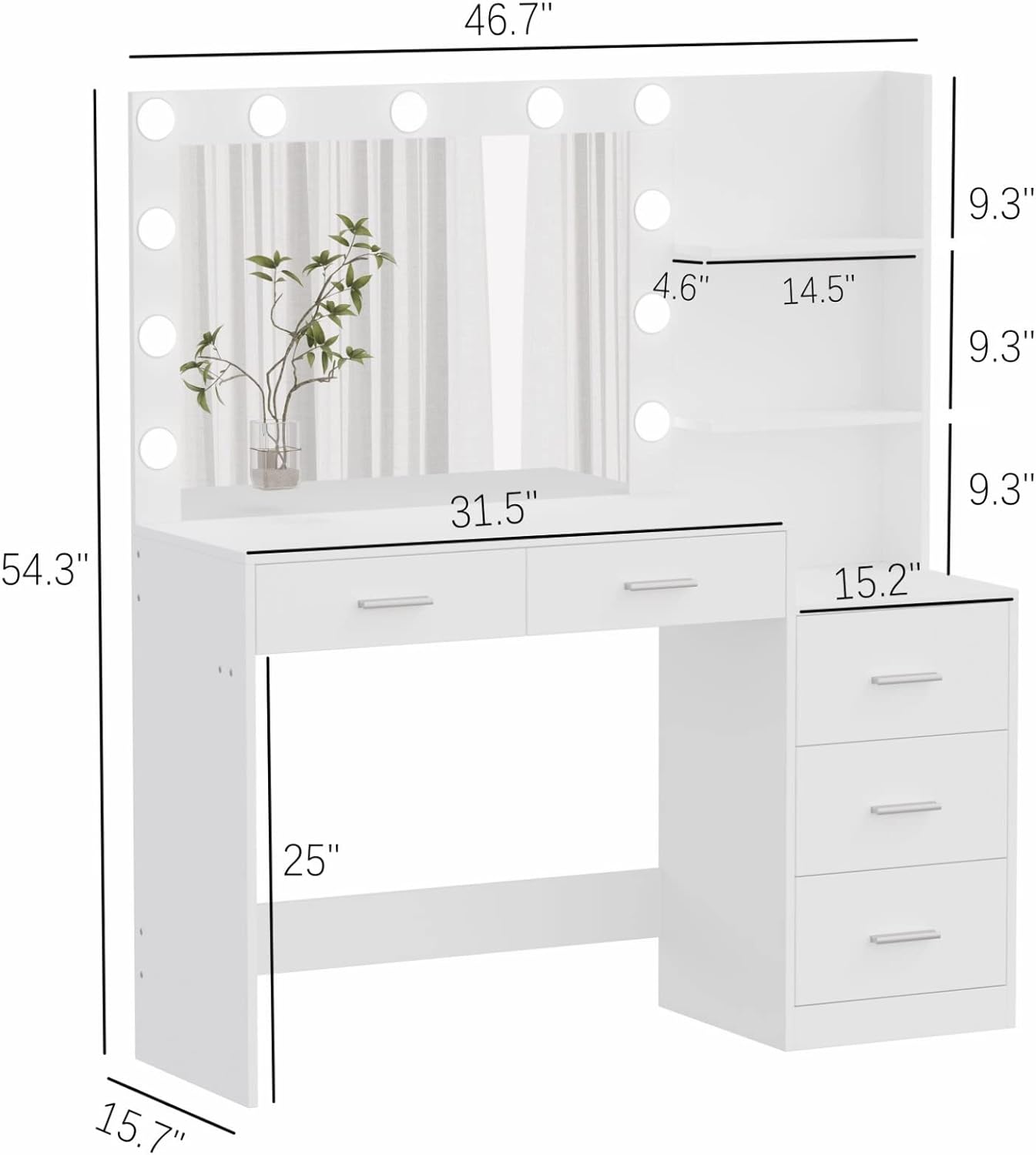 Modern White Vanity Desk Dressing Table Set Makeup Vanity Table with Lights Mirror And Chair