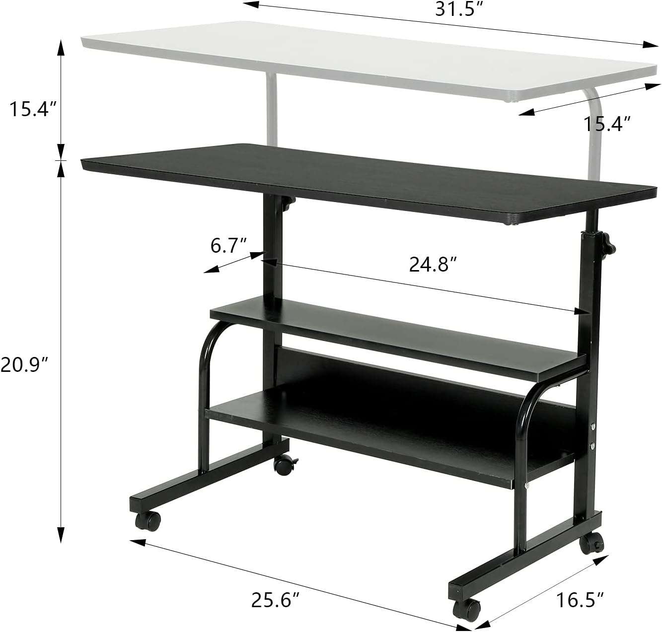 Ikegao Adjustable Standing Desk Portable Laptop Computer Table Home Office Table Mobile Rolling Desk