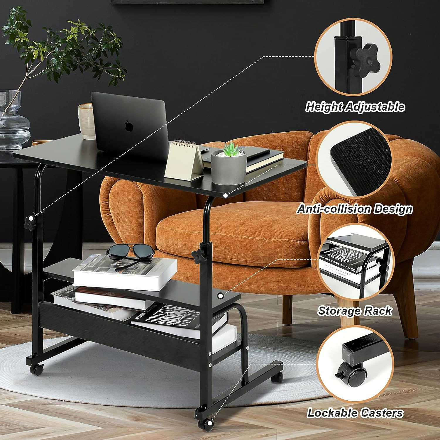 Ikegao Adjustable Standing Desk Portable Laptop Computer Table Home Office Table Mobile Rolling Desk