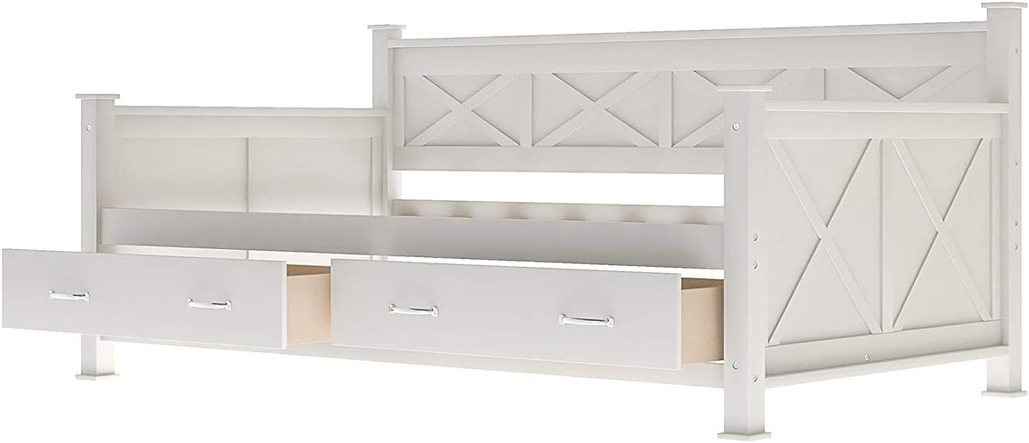 Wooden Frame Single Daybed Storage Sofa Bed with 2 Storage Drawers