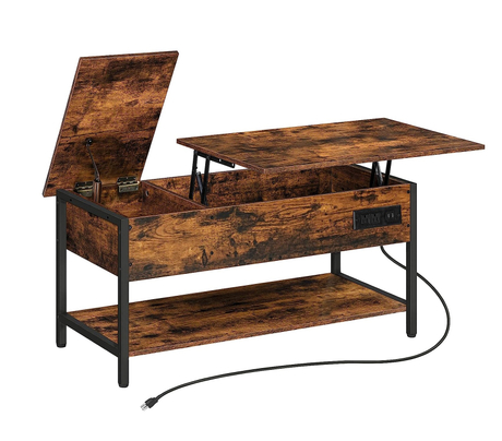 Wholesale Farmhouse Wood Center Table Lift Top Smart Coffee Table with Charging Station for Living Room Office