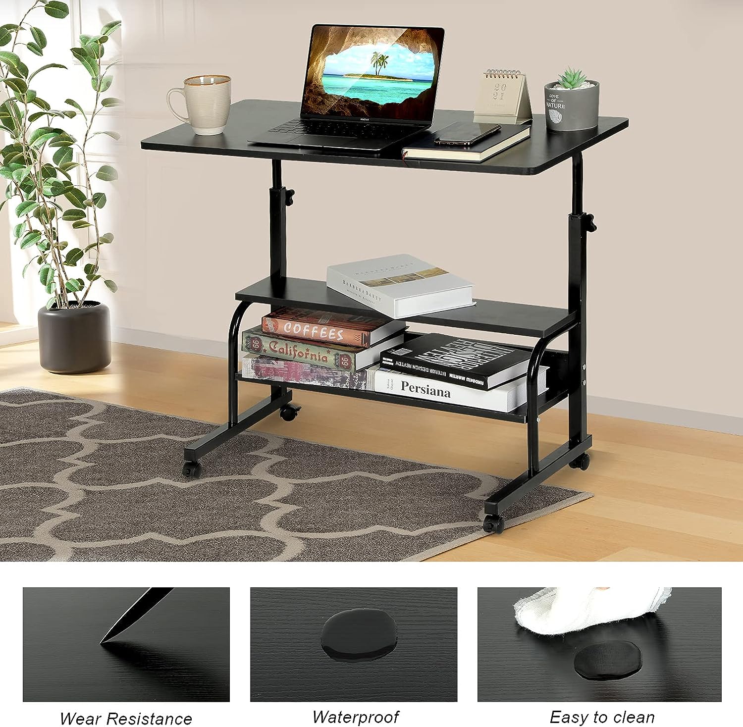Ikegao Adjustable Standing Desk Portable Laptop Computer Table Home Office Table Mobile Rolling Desk