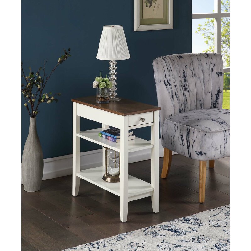 White End Table with Drawer for Living Room
