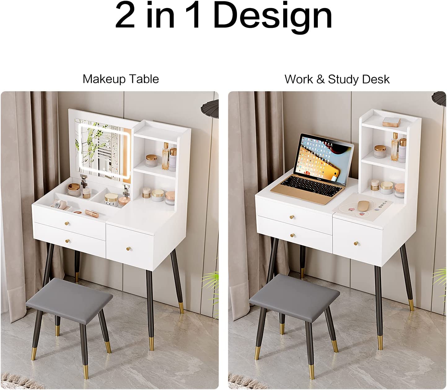 White Vanity Set Makeup Dressing Table Writing Desk with 2 Drawers