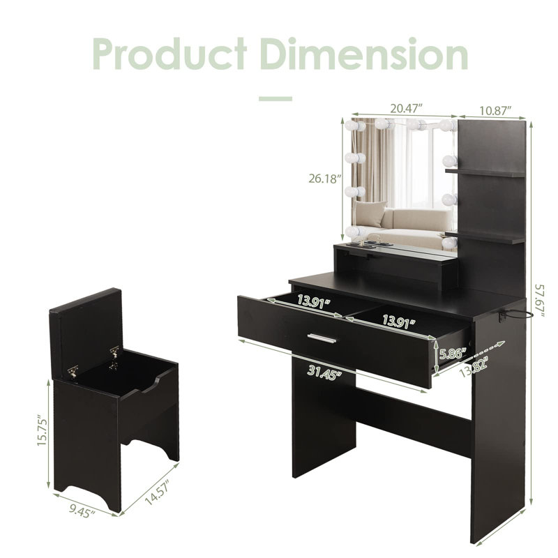 Modern Dressing Table Vanity Desk with Mirror and Light for Bedroom