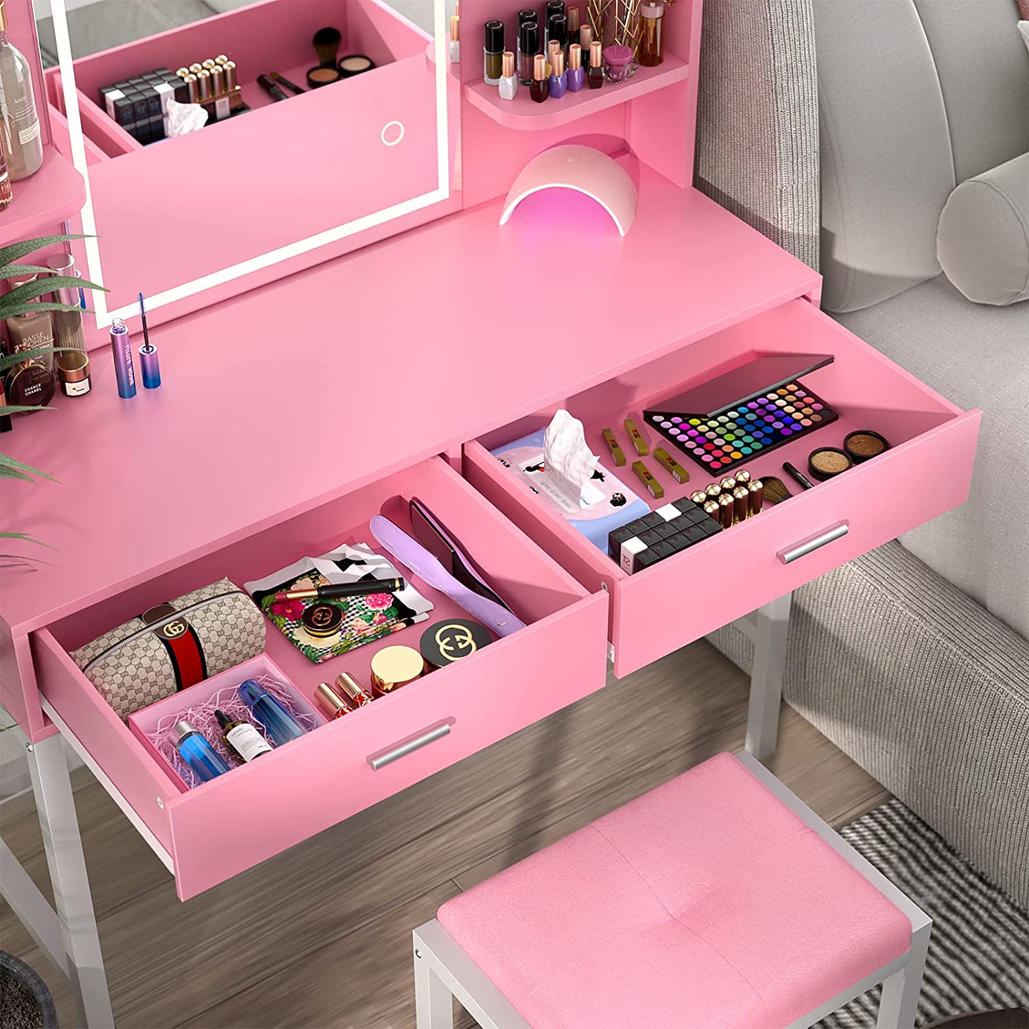Modern Dressing Table Vanity Desk with Mirror and Light for Bedroom