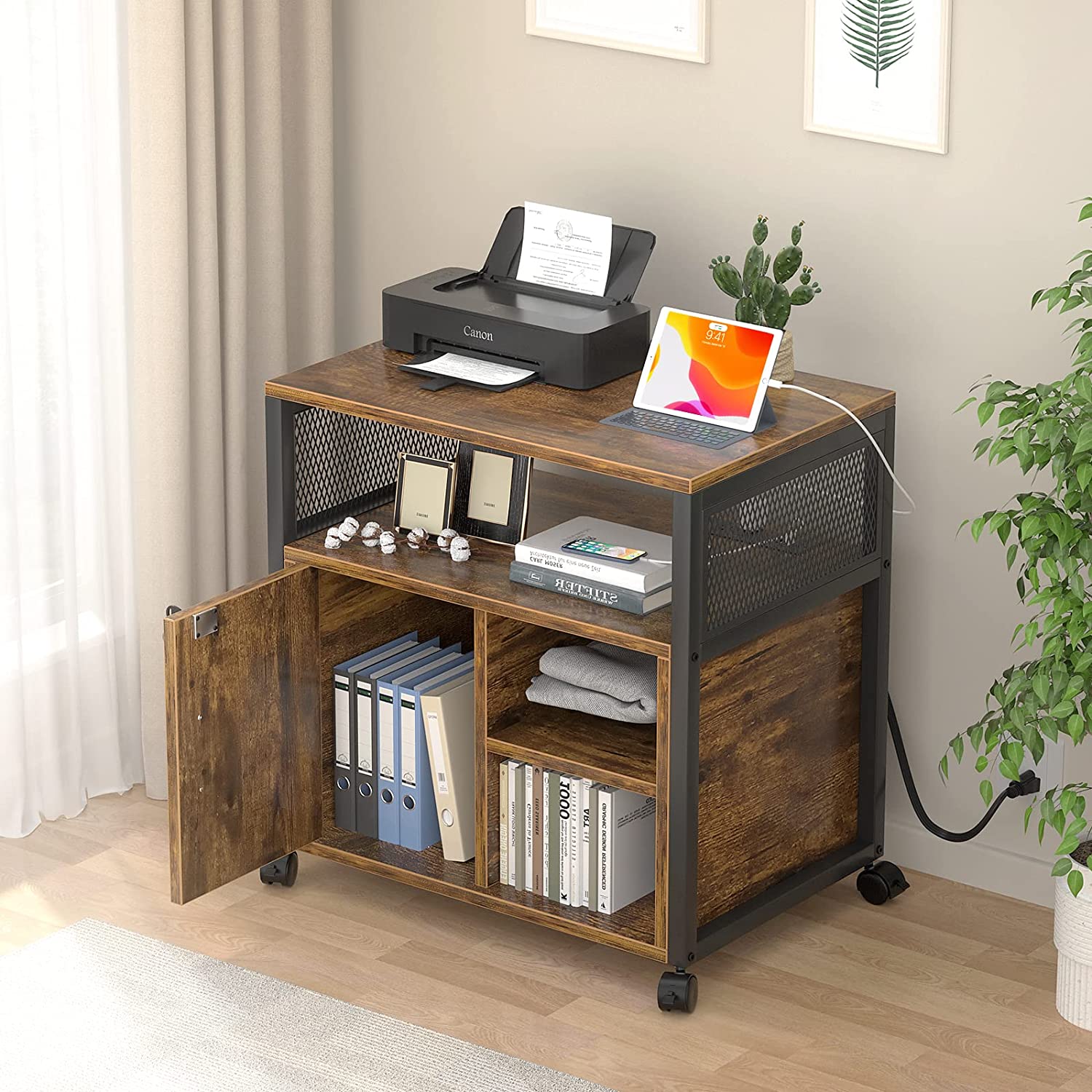 File Cabinet Locking Office Filing Cabinets with Socket And USB Charging Port