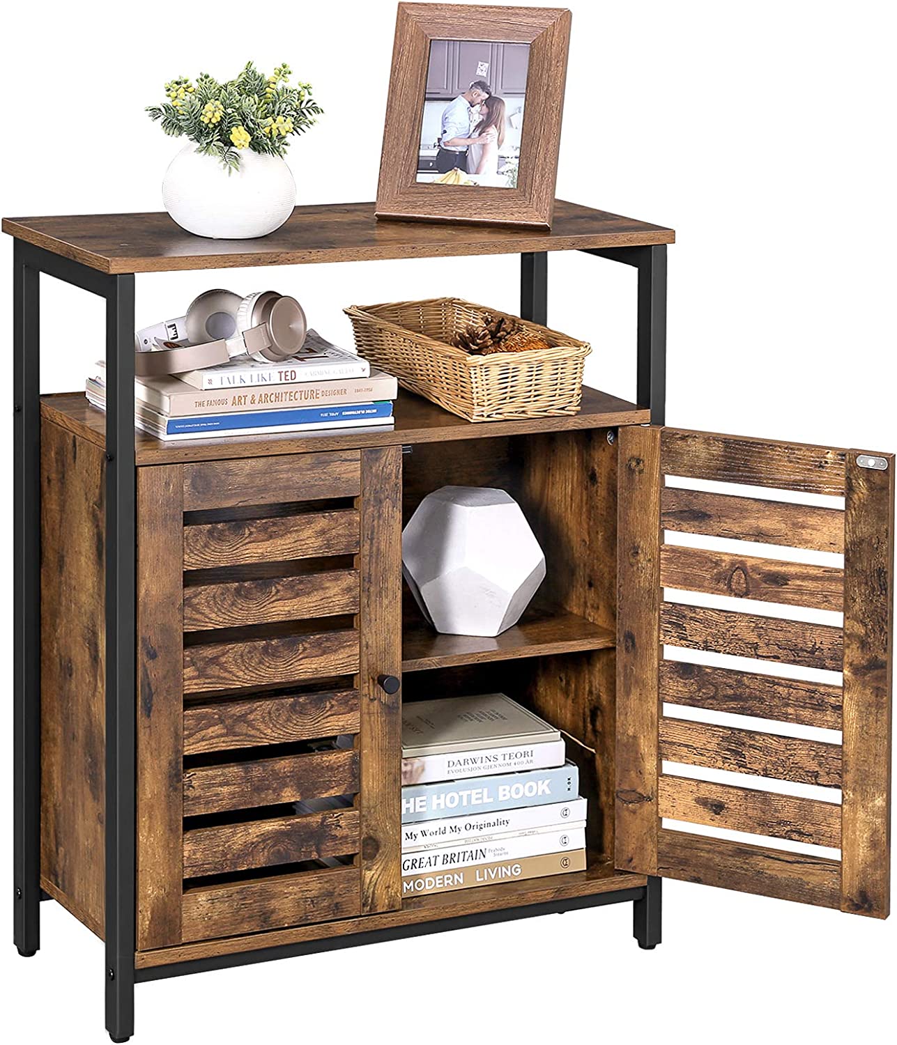 Living Room Cabinet Storage Cabinet Accent Side Cabinet with Shelf Cupboard with Louvered Doors