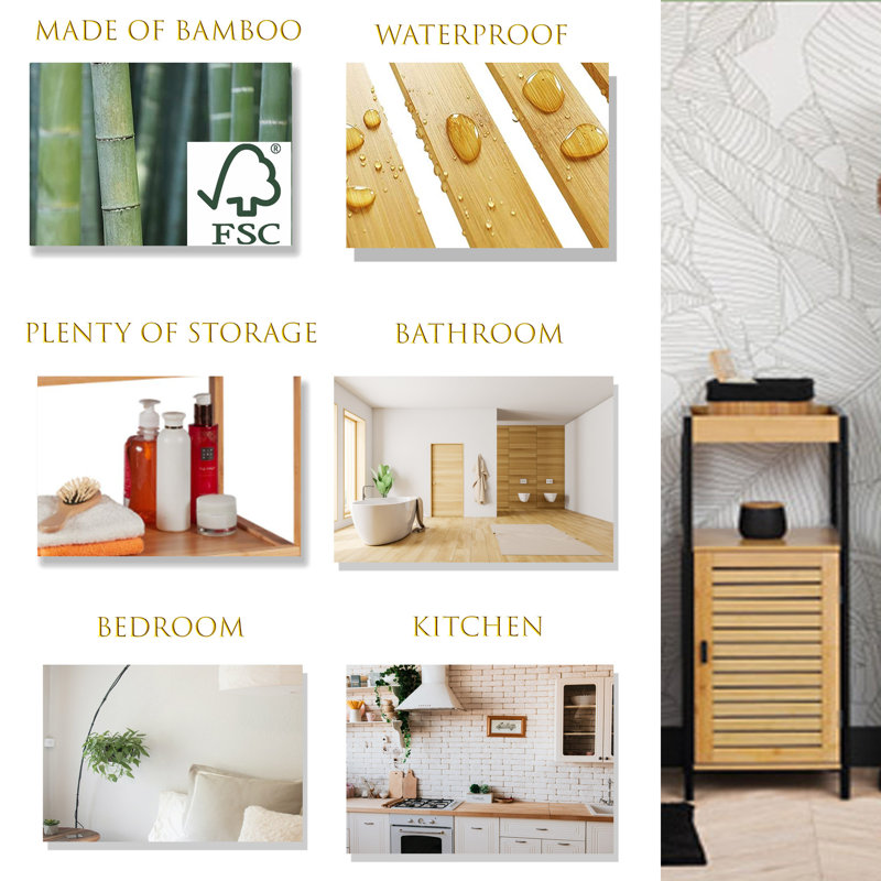  Bathroom Furniture Bamboo Cabinet Freestanding Storage Cabinet 