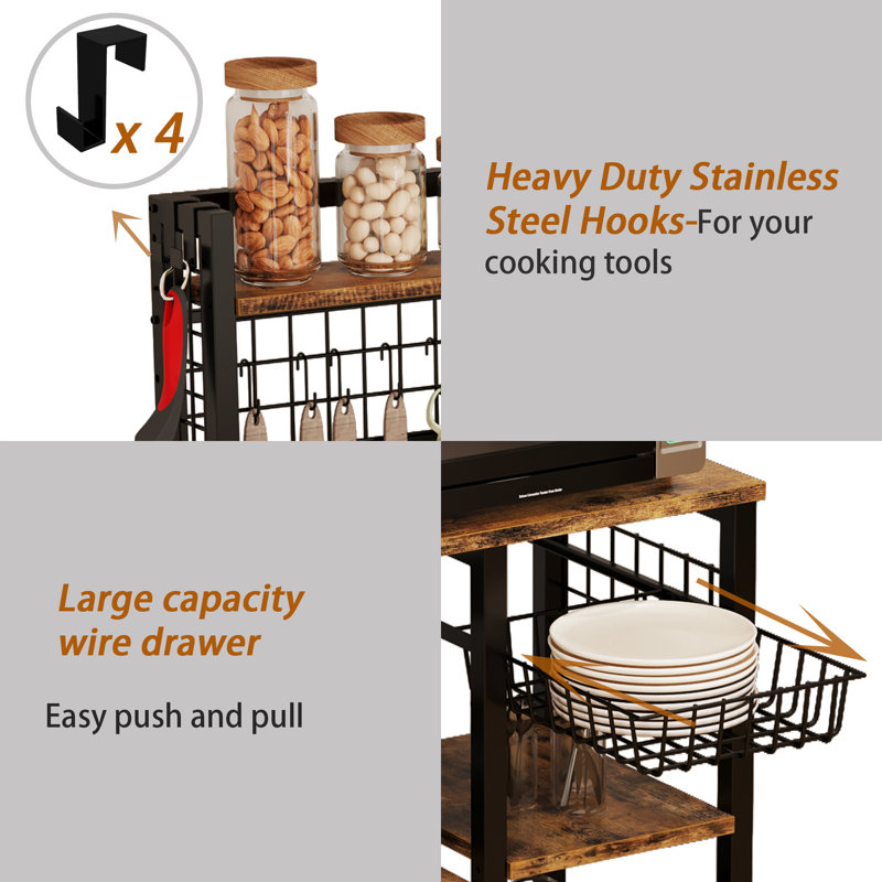 Vintage 5 Tier Kitchen Backer Rack Cabinet with Microwave Compatibility