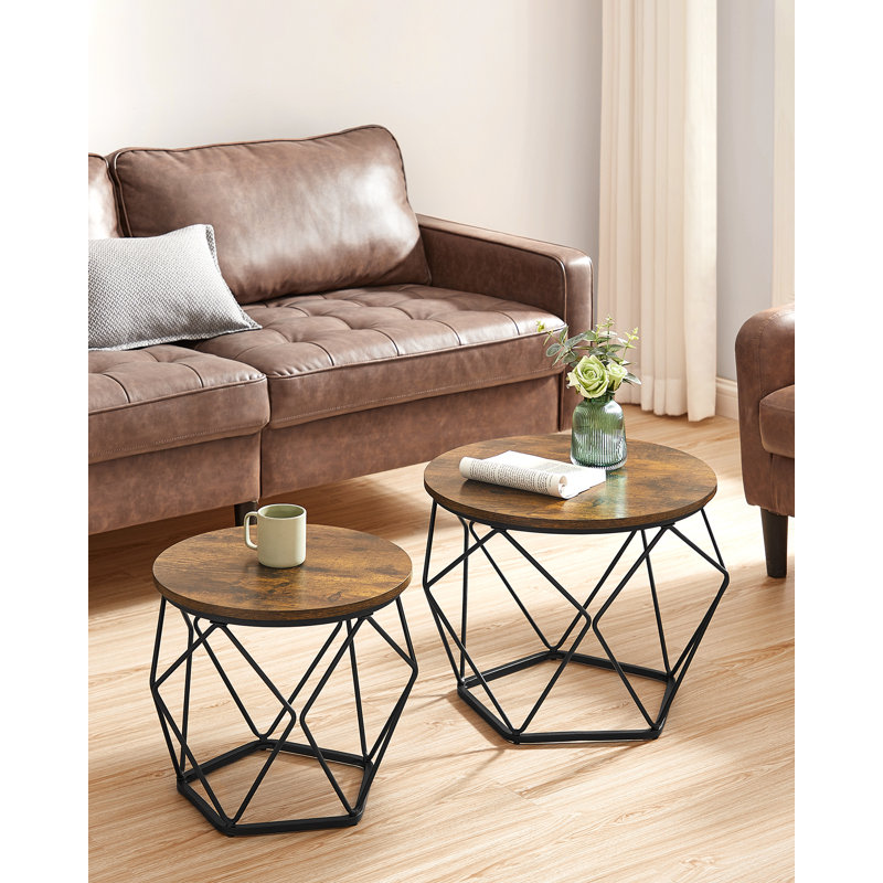 Metal Frame Nesting End/Side Table Round Top Coffee Table Set for Living Room 