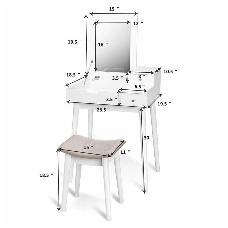 Aesthetic Free Standing Make Up Table With Chair