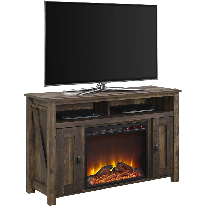 with shelf dark walnut tv stand in living room