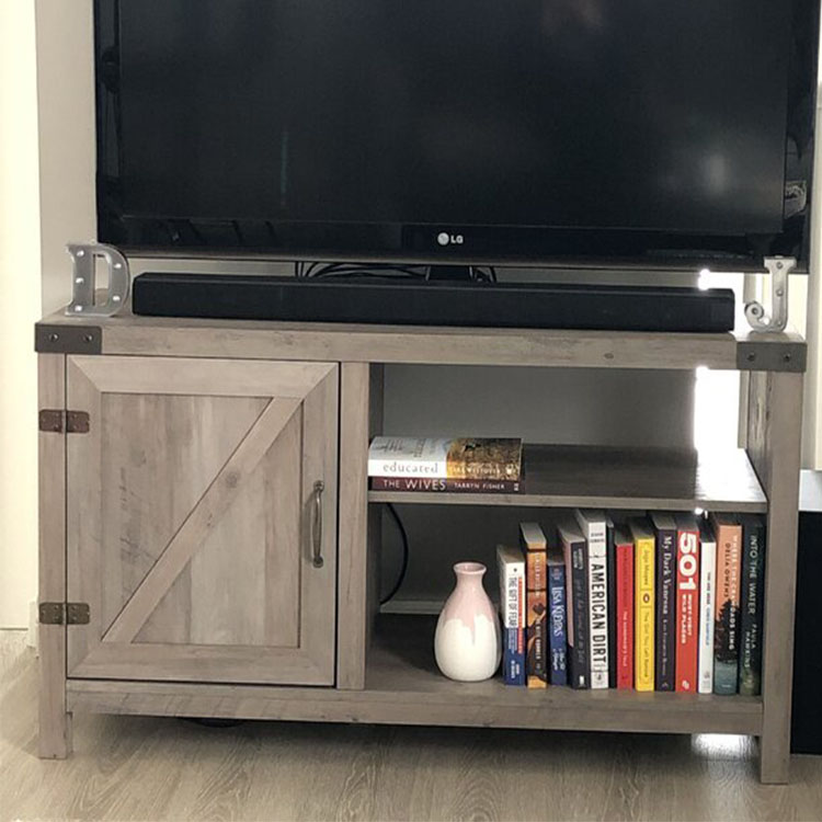 Smart driftwood tv stand in living room
