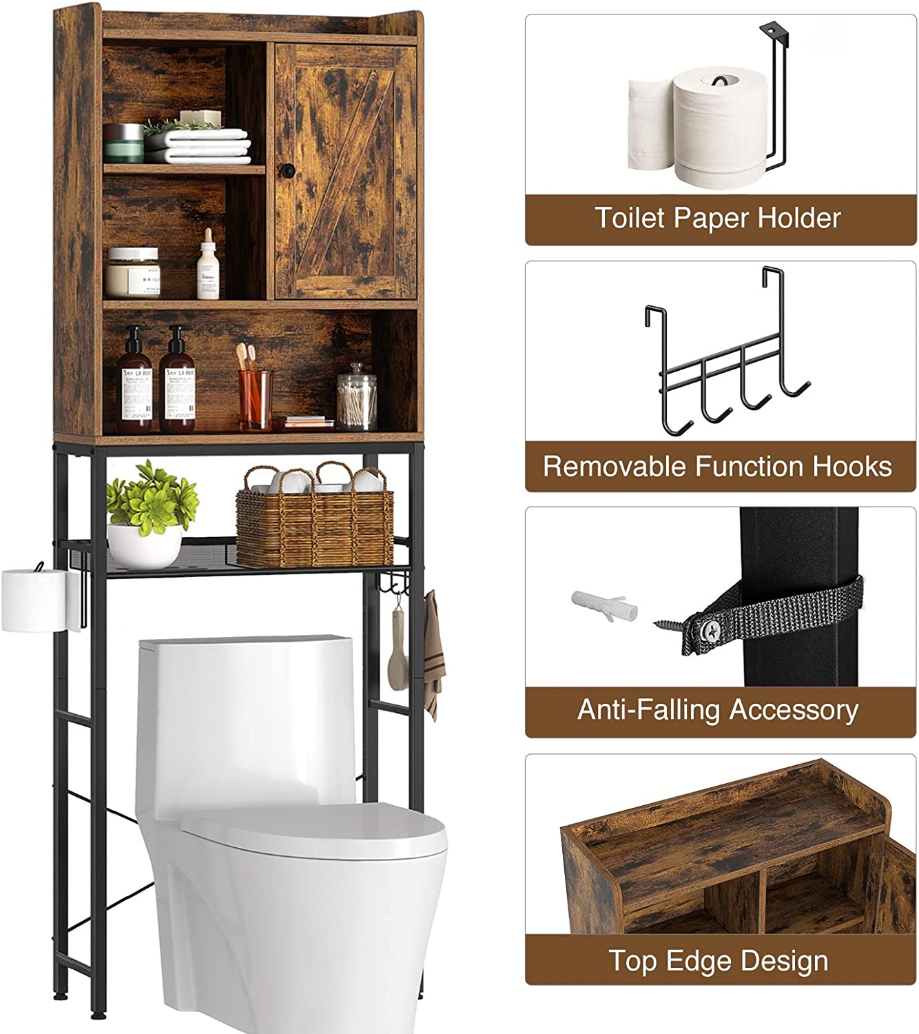 Over The Toilet Storage Rack Freestanding Bathroom Organizer Multifunctional Bathroom Toilet Cabinet with Adjustable Shelf