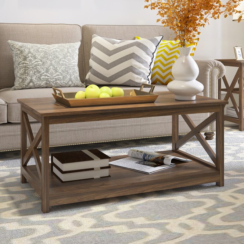 Light Wood Rectangle Grey Coffee Table