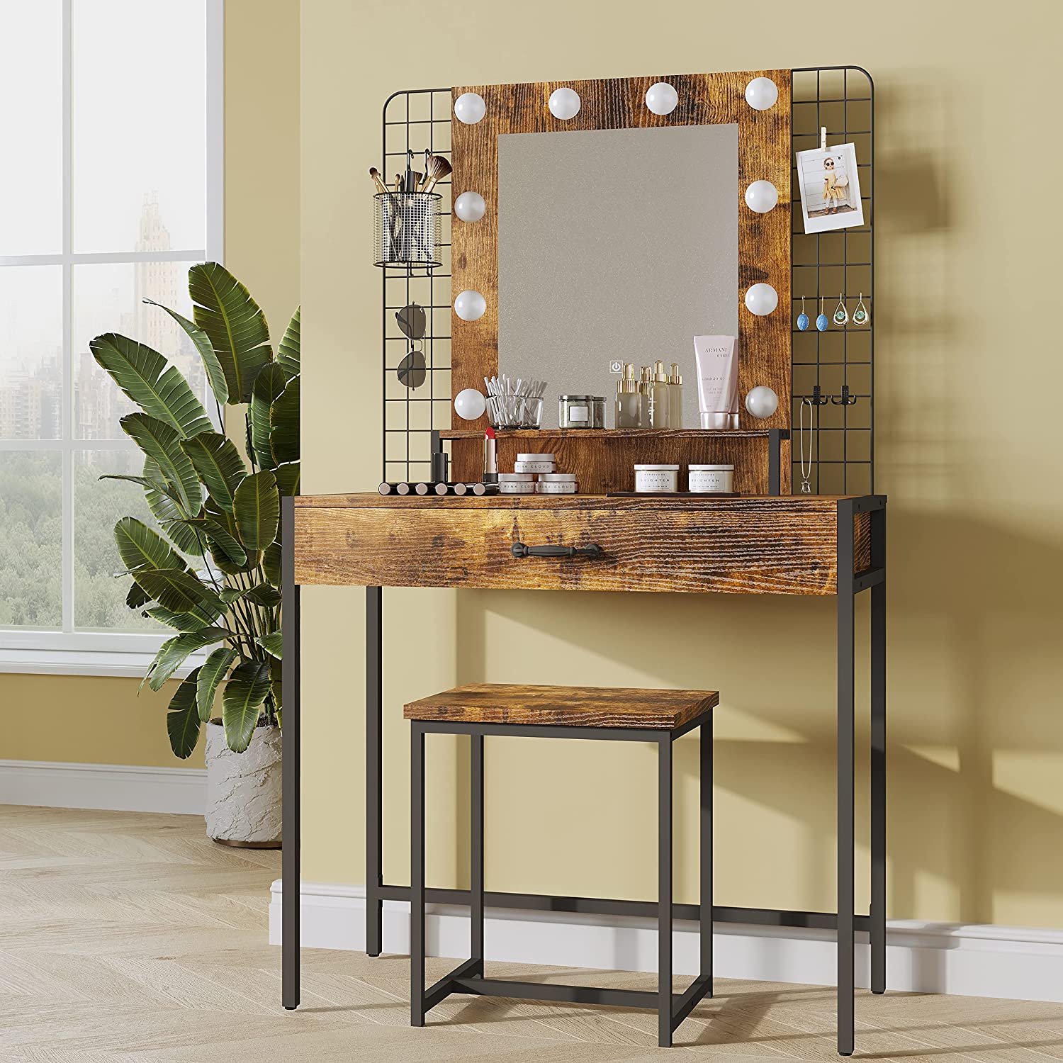 Makeup Vanities Desk Dressing Table with Lights And 5 Drawers 3 Lighting Modes Brightness Adjustable for Bedroom