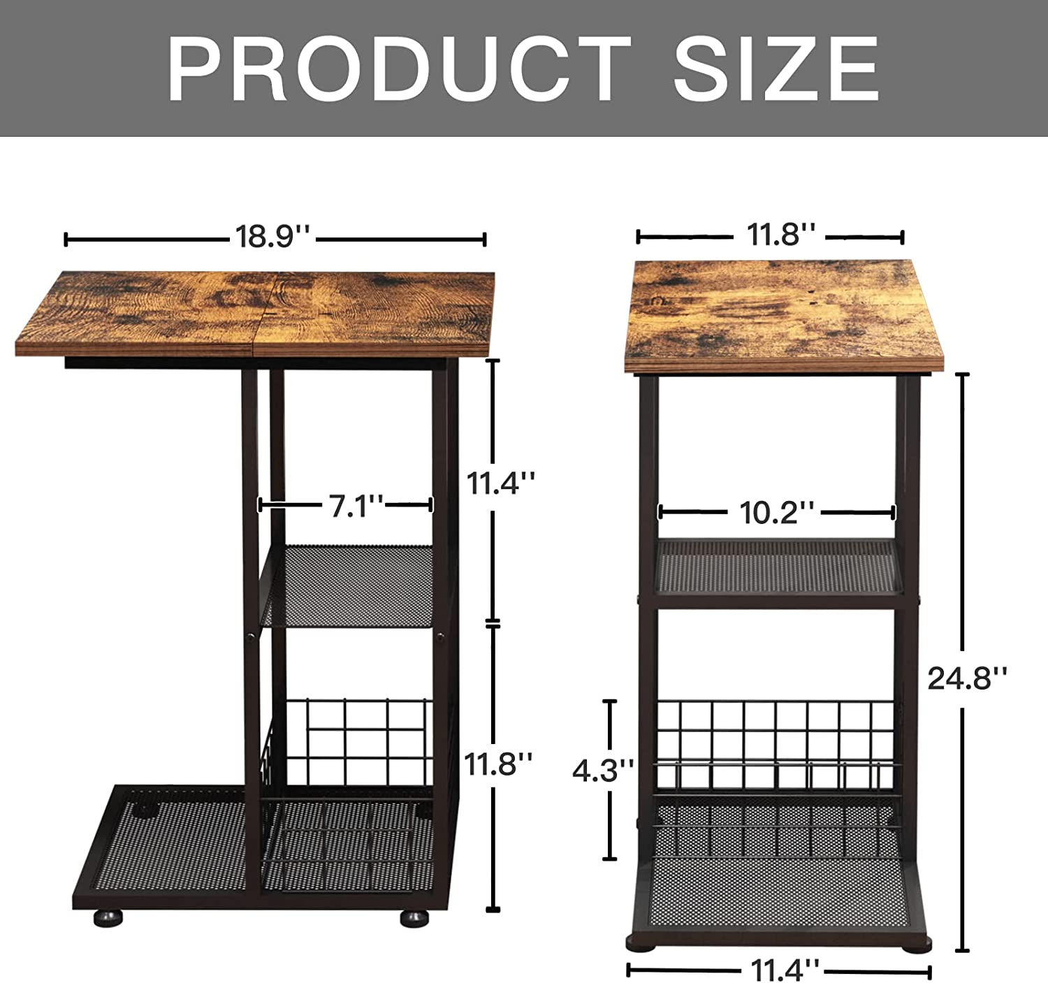 C Shaped End Table Side Table for Couch And Bed