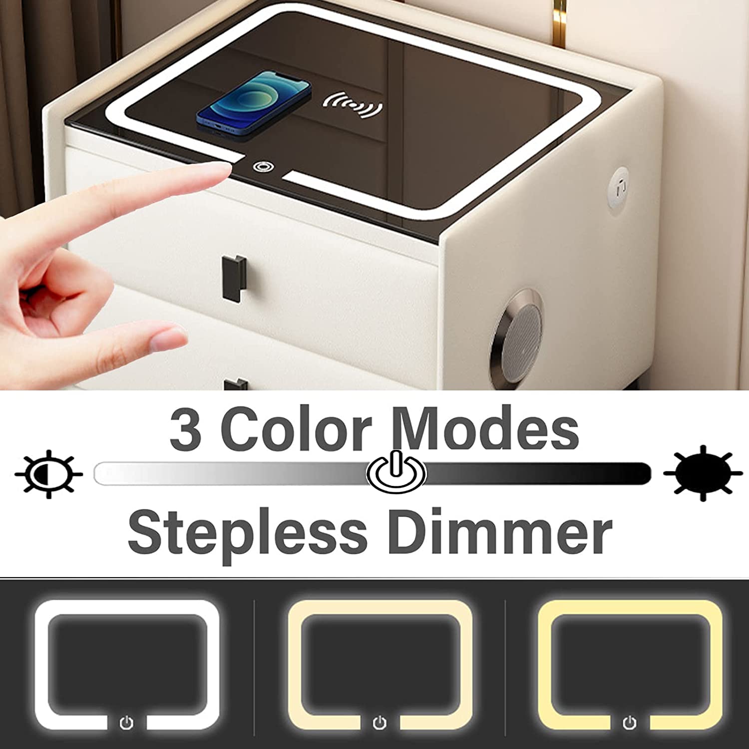 Multifunction Wireless Charging Station USB Port And Speaker Modern Wooden End Side Smart Nightstand