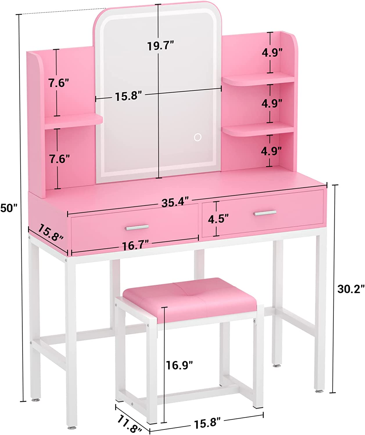 Modern Dressing Table Vanity Desk with Mirror and Light for Bedroom