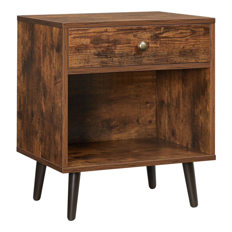 Wood Side Table Modern Nightstand with Metal Legs