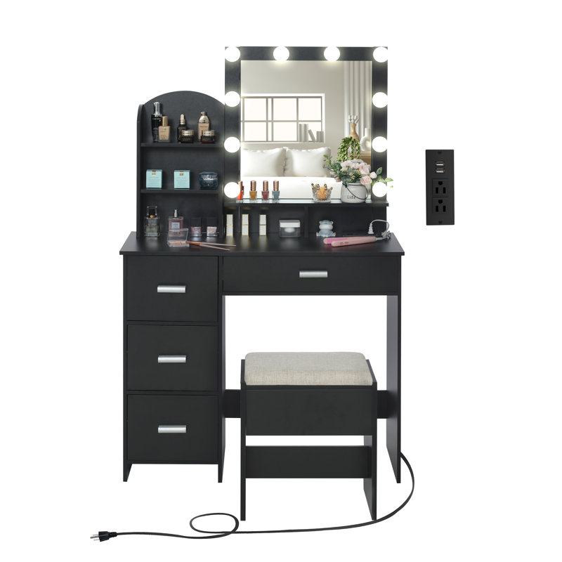Vanity Dresser Set Make Up Desk with Charging Station