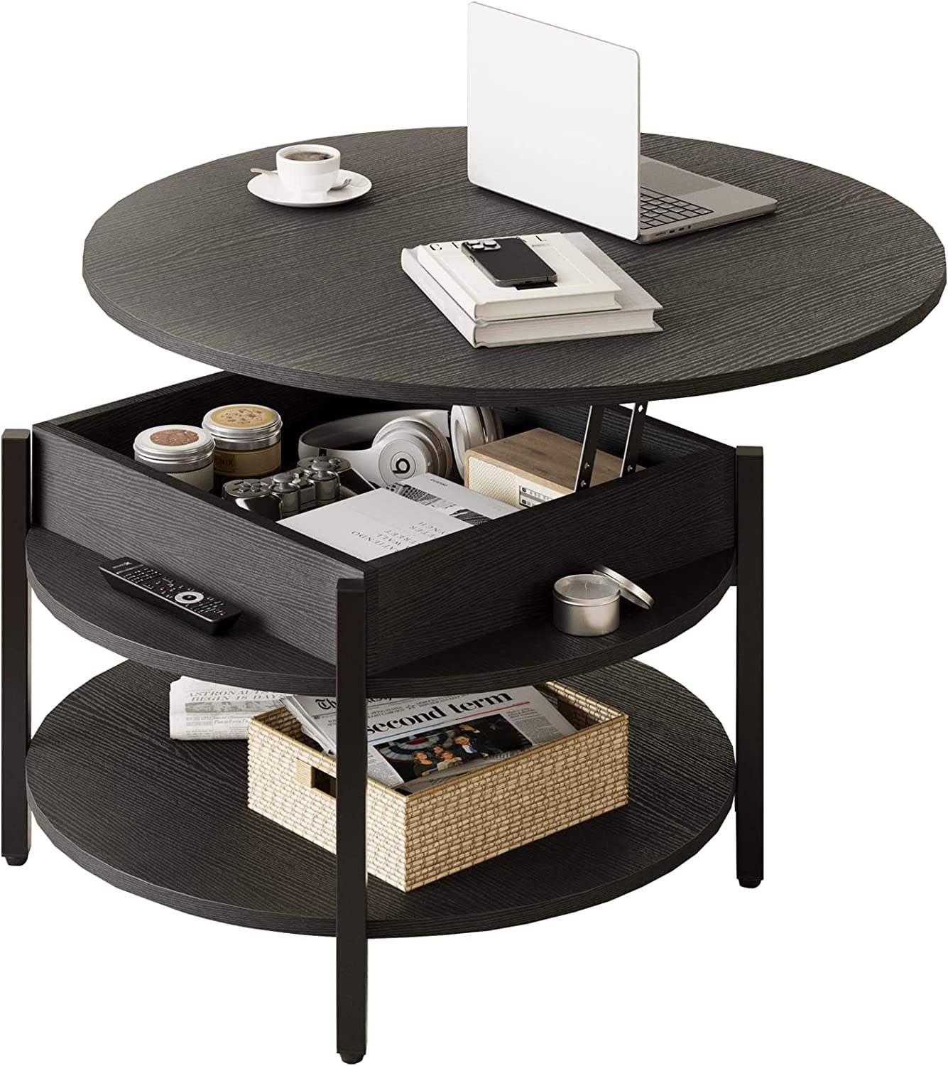 Wholesale Round Lift Top Coffee Table with Storage And Hidden Compartment for Living Room
