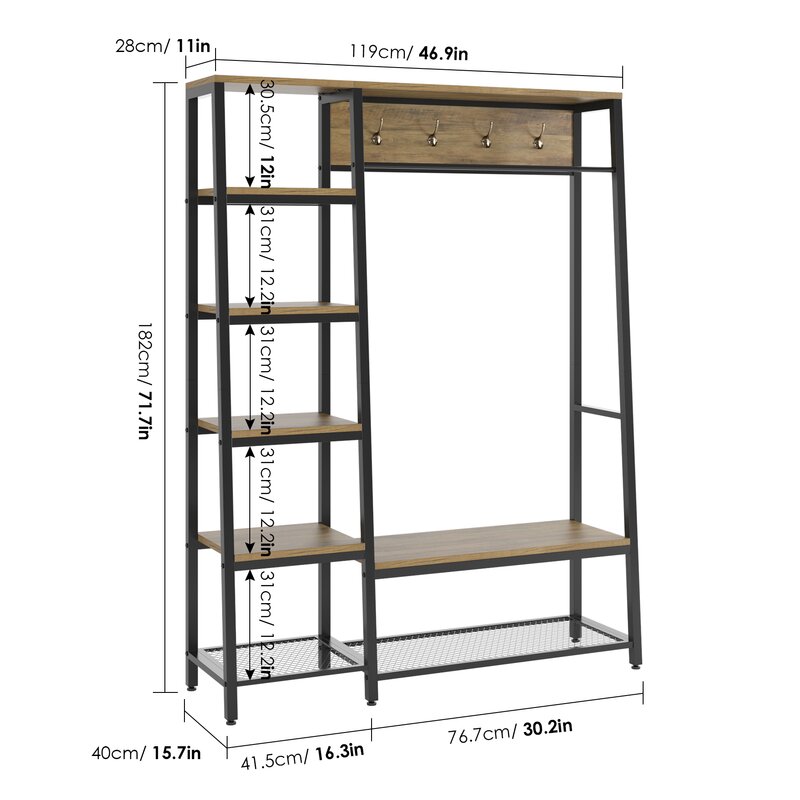 Novel Design Competitive Price Coat Rack with Shoe Iron Hall Tree with Bench And Shoe Storage