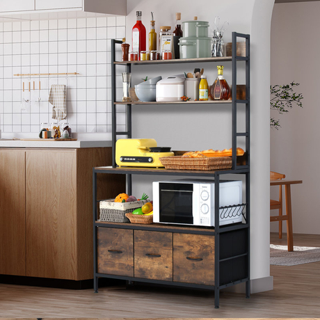 MDF Baker's Rack with Storage for Kitchen Dining Room with 3 Removable Baskets