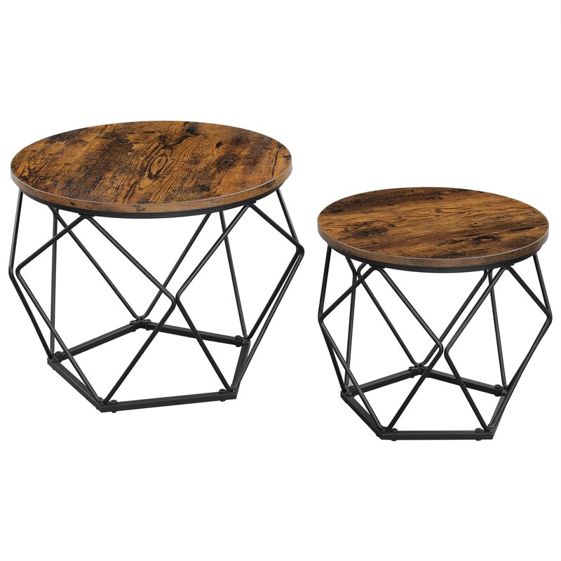 Metal Frame Nesting End/Side Table Round Top Coffee Table Set for Living Room 