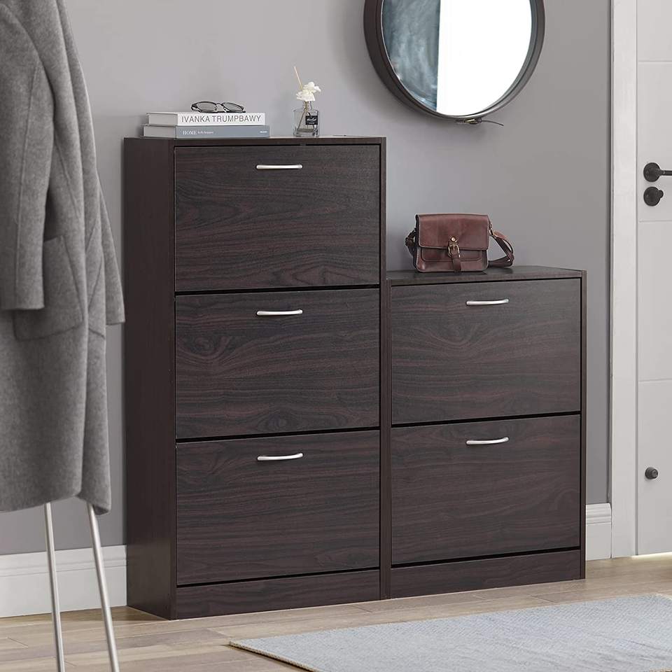 Brown 2 Flip-Drawers Freestanding Rotating Shoe Rack Organiazer Shoe Storage Cabinet