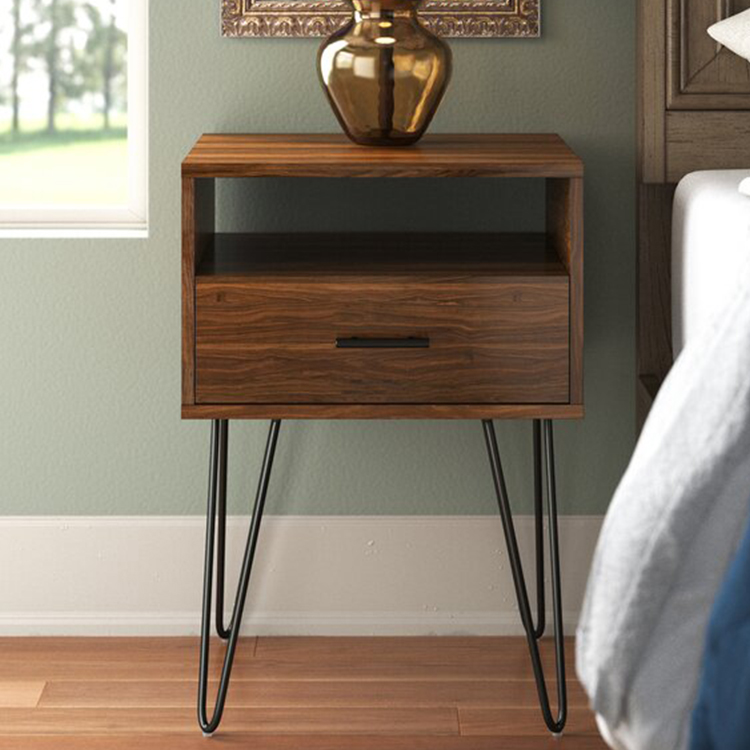Dark Walnut Night Stand for Bedroom with Drawers