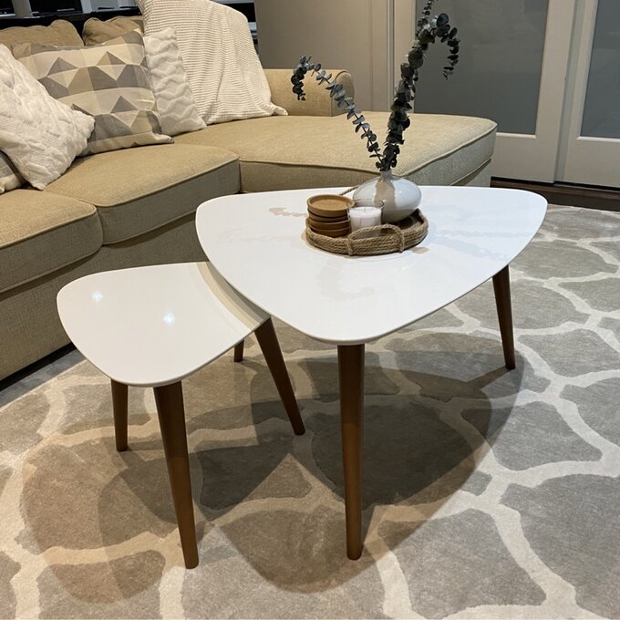 Solid Wood Triangle White Color Coffee Table