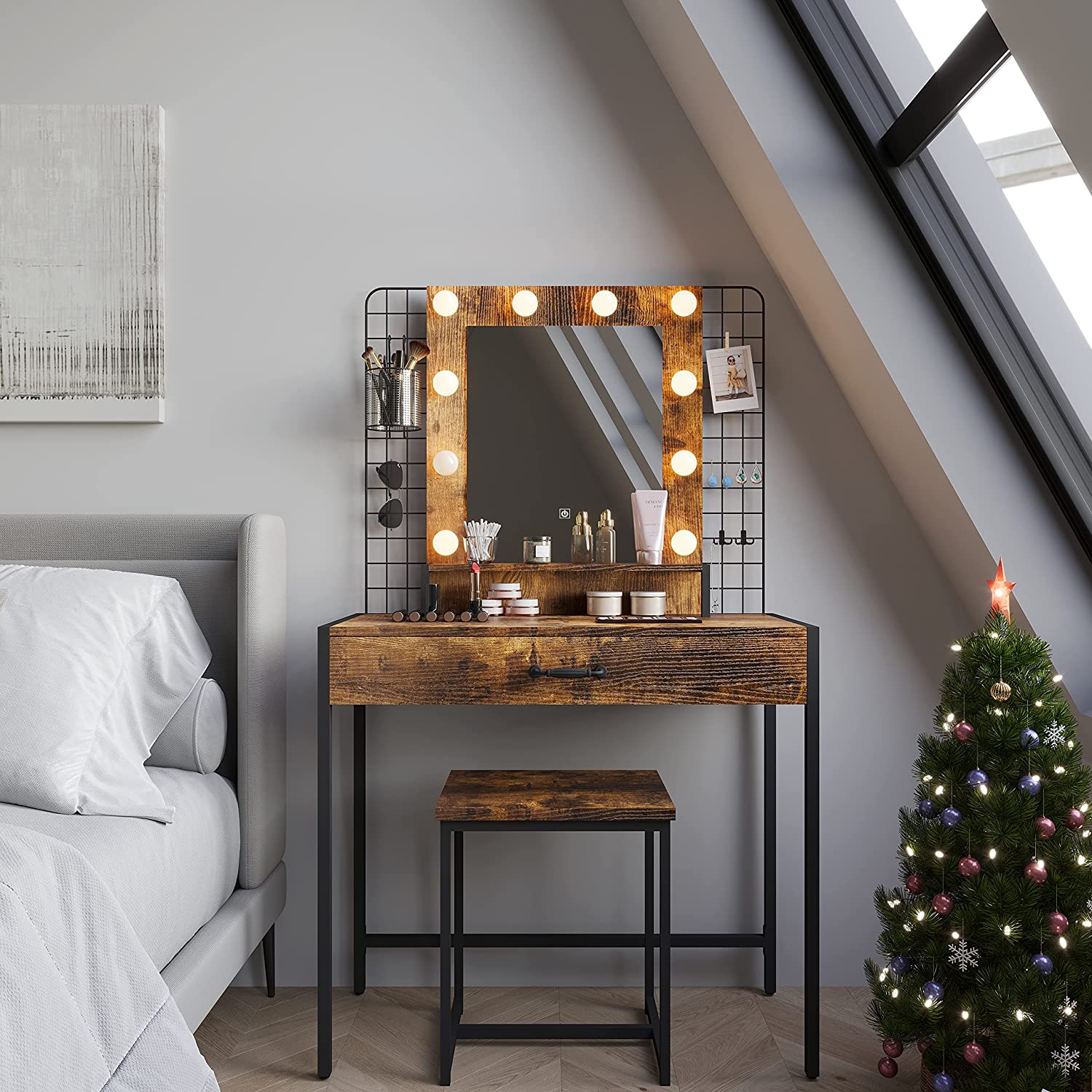 Makeup Vanities Desk Dressing Table with Lights And 5 Drawers 3 Lighting Modes Brightness Adjustable for Bedroom