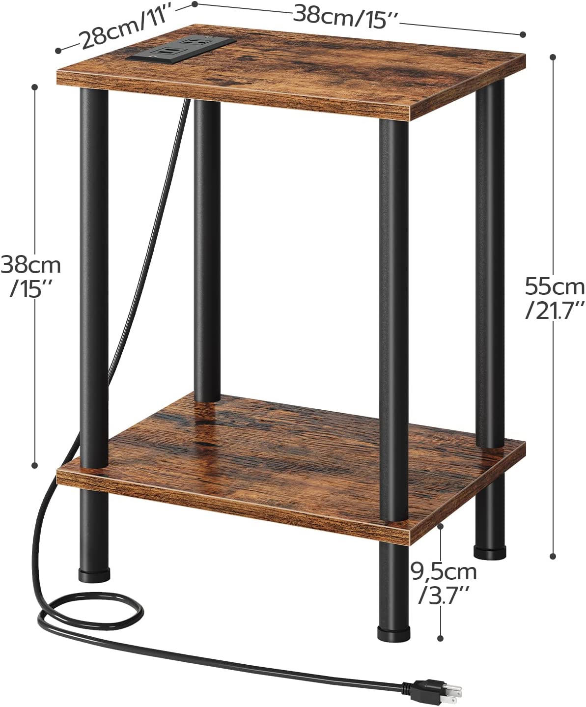 Side Table End Tables Nightstand Set 2 with USB Ports