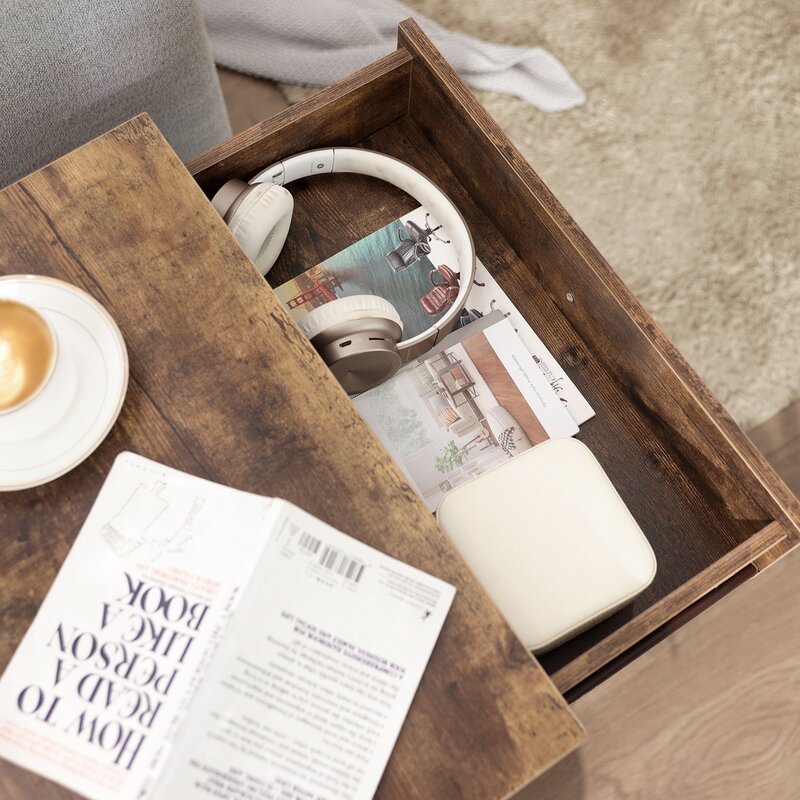 Wood Side Table Modern Nightstand with Metal Legs