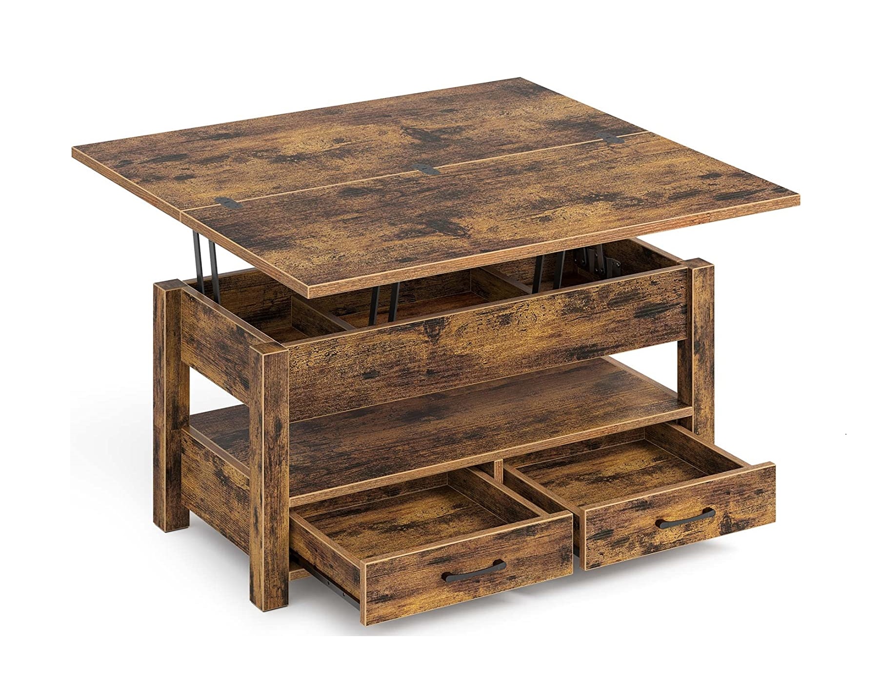 Multi-Function Convertible Coffee Table with Drawers And Hidden Compartment Dining Table