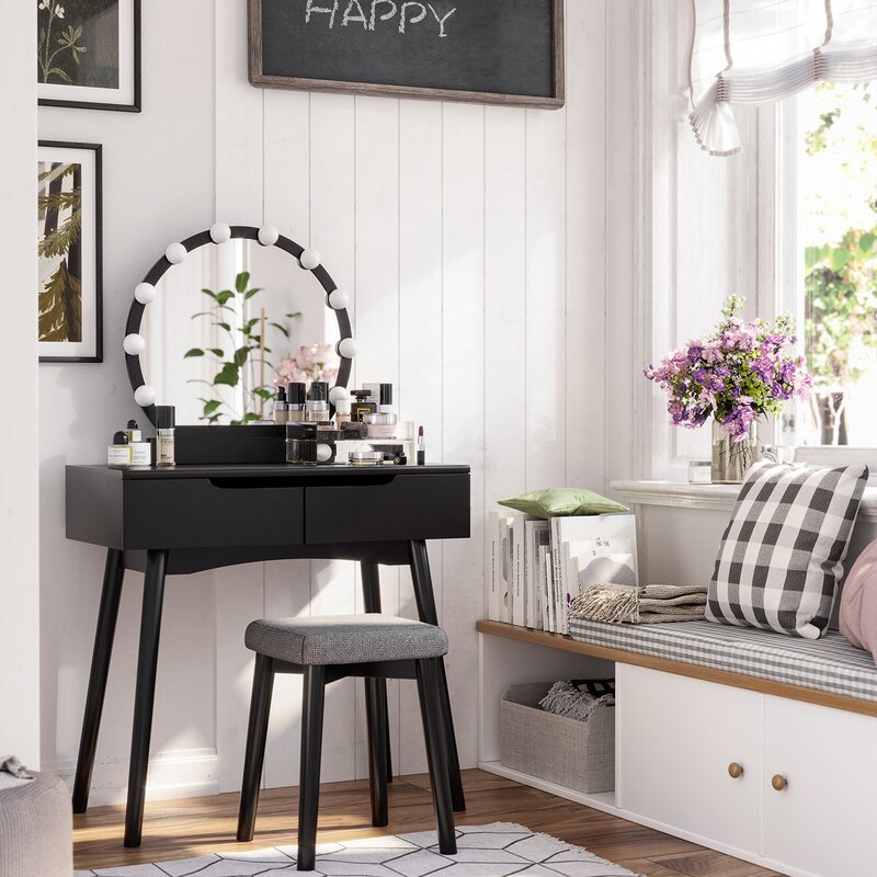 Wholesale Makeup Vanity Table with Bulb Lights And Chair Set