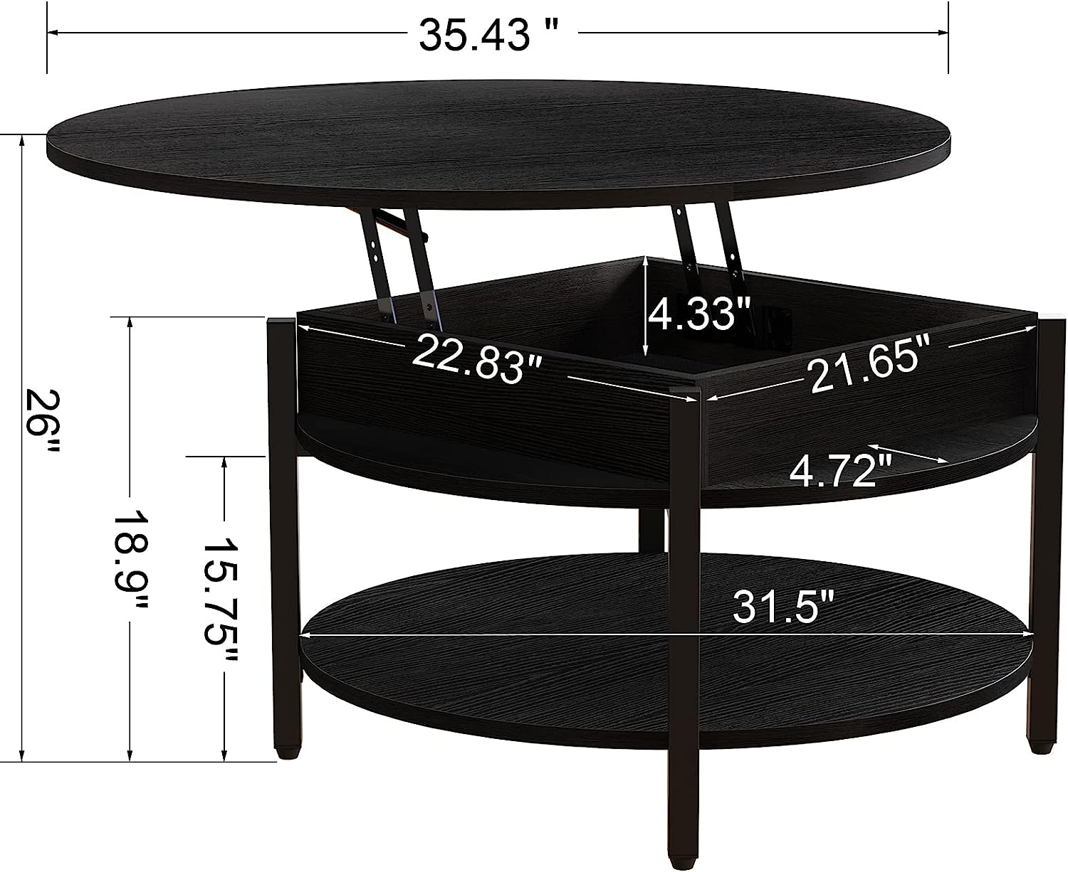 Wholesale Round Lift Top Coffee Table with Storage And Hidden Compartment for Living Room