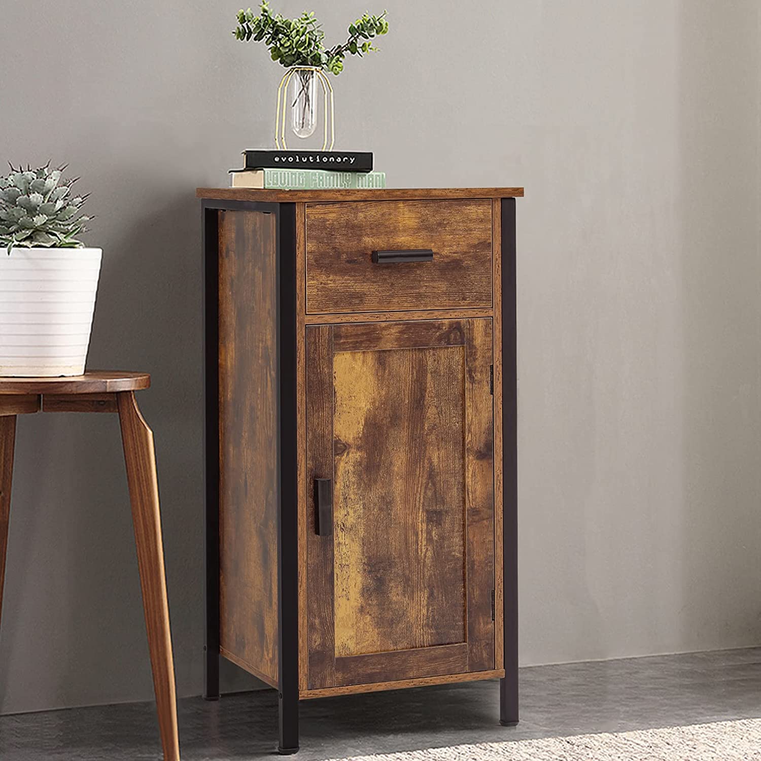 Floor Storage Cabinet Industrial Storage Cabinet with 2 Shelves Nightstand