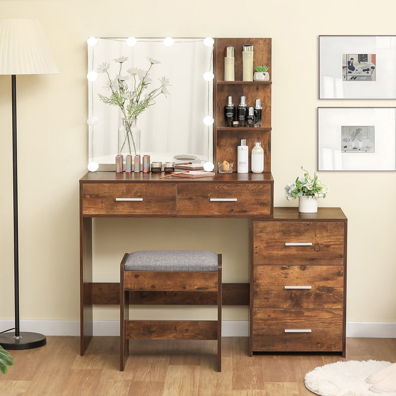 Vanity Dressing Table with 10 LED Bulbs Mirror for Bedroom